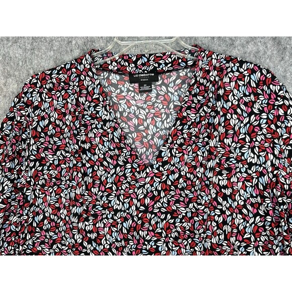 Liz Claiborne Career Blouse Women's 2X Black & Red Floral 3/4 Sleeve Stretch - Picture 2 of 9